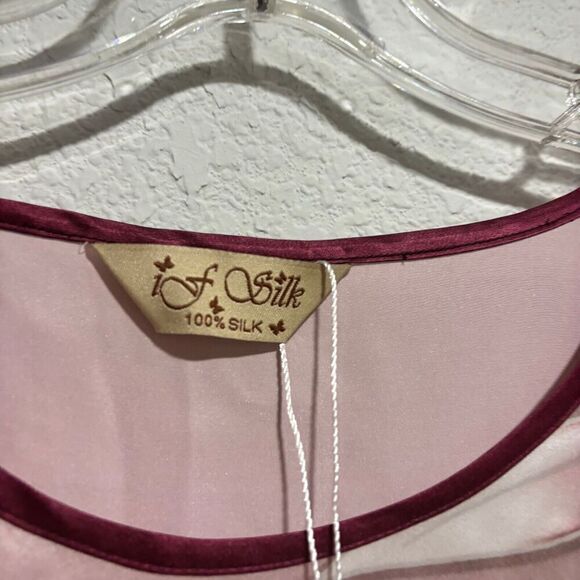 NWT Freedom Silk Peony Printed Rosy Pink Silk Kaftan With Trimming L Boat Neck - Picture 10 of 12